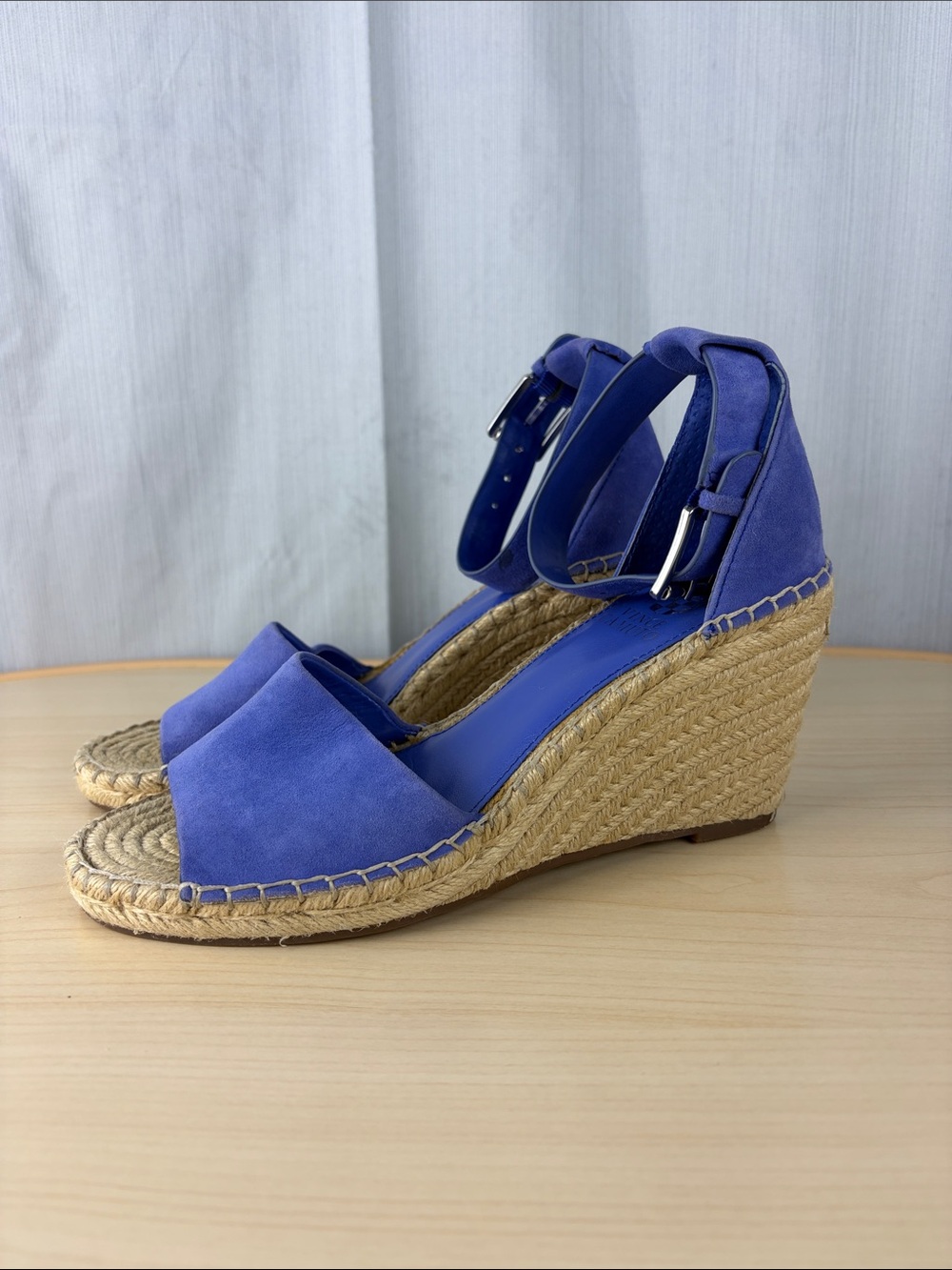 Vince Camuto Leera Espadrille Wedge Sandals Blue Suede Ankle Strap 8.5